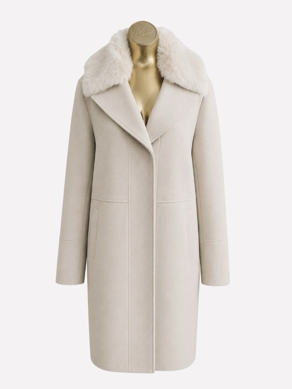Kenneth Cole Women’s Wool Blend Coat Faux Fur Collar - Beige- Size Medium